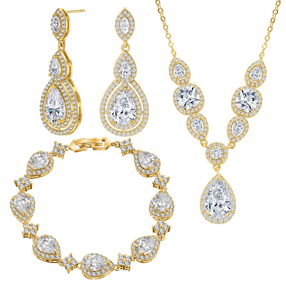 Komplet biżuterii ślubnej, złota z cyrkonią sześcienną, złota LOLA