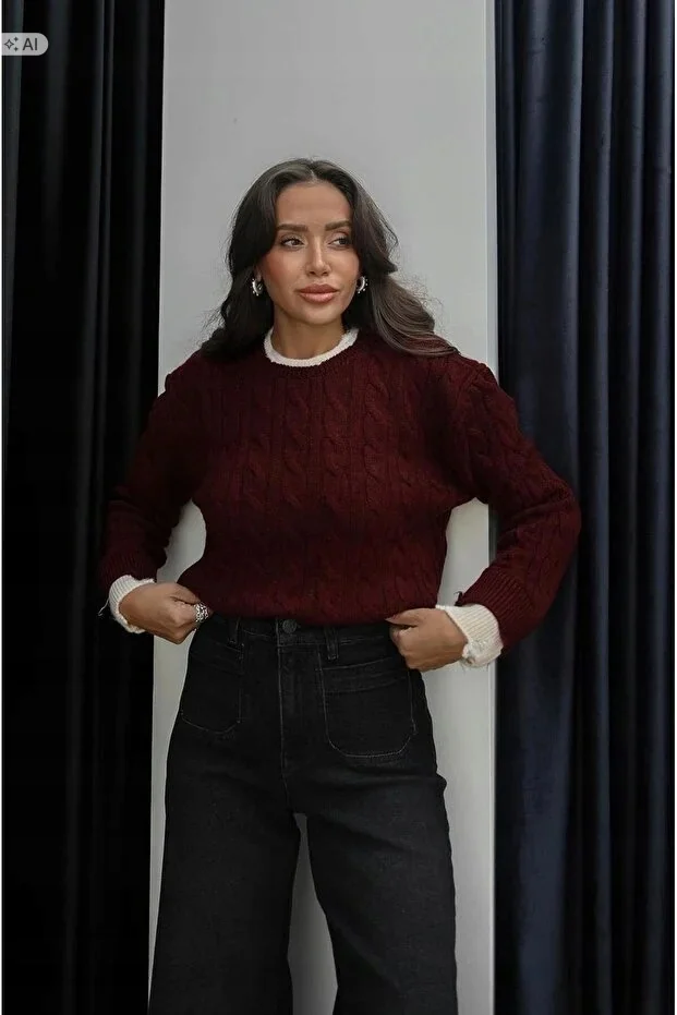 SWETER DAMSKI PLECIONY WARKOCZ W STYLU ELEGANCKIM 5IA
