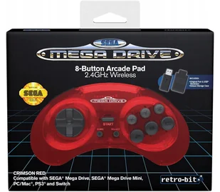 SEGA Mega Drive Crimson Red Pad 2.4GHz 9-pin + USB - Kontrolery gier na PC - miniaturka - grafika 1