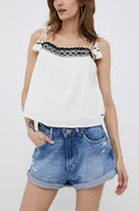 Spodenki damskie - Pepe Jeans szorty jeansowe Suzie damskie kolor niebieski gładkie high waist - miniaturka - grafika 1