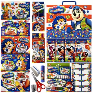 Wyprawka Szkolna BAMBINO Mega Zestaw do Szkoły 21 Elementów XXL - Kolorowanki, wyklejanki - miniaturka - grafika 1