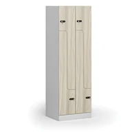 Szafki biurowe - Szafka ubraniowa metalowa Z, 4 szafki, 1850 x 600 x 500 mm, zamek zamek mechaniczny z kodem, drzwi laminowane, dąb naturalny - miniaturka - grafika 1