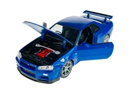 Samochody i pojazdy dla dzieci - Welly Nissan Skyline Gt-R R34 Niebieski 1:24 Samochód Nowy Metalowy Model - miniaturka - grafika 1