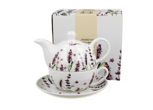 Dzbanek do herbaty porcelanowy z filiżanką i spodkiem DUO CLASSIC LAVENDER 350 ml - Zaparzacze i kawiarki - miniaturka - grafika 1
