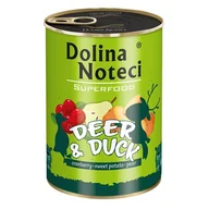 Mokra karma dla psów - Dolina Noteci Premium Superfood Pies Jeleń i kaczka puszka 400g - miniaturka - grafika 1