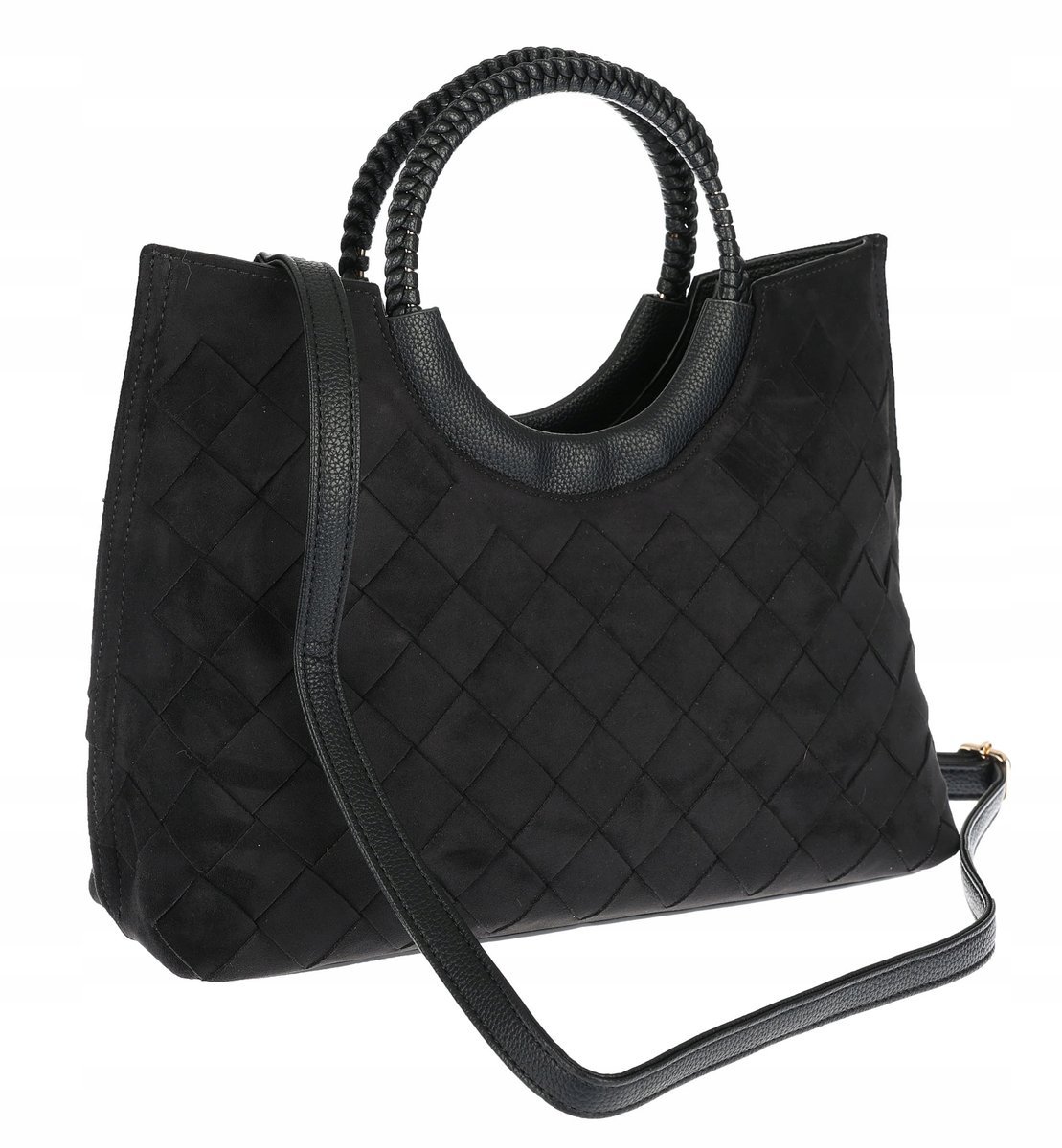 Torebka zamszowa damska kuferek Listonoszka elegancka mała 4192 Czarna