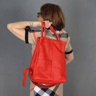 Torebki damskie - Skórzana torebka - worek czerwony - miniaturka - grafika 1