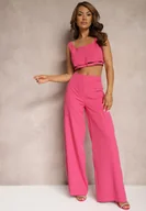 Spodnie damskie - Fuksjowe Spodnie z Szerokimi Nogawkami High Waist Nestajoan - miniaturka - grafika 1