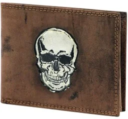 Portfel Męski Skórzany Polska Galanteria (PL) Skóra Licowa Duży Poziomy IN-1102 ,,CZASZKA,, BRĄZOWY/CIEMNY 12 x 9,5 x 2 [cm] - Portfele - miniaturka - grafika 1