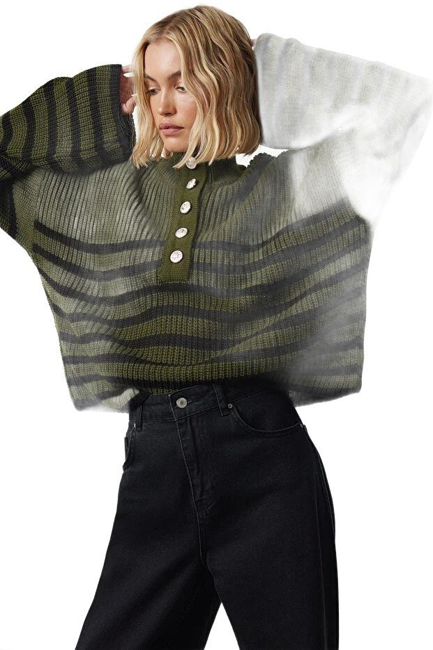 TRENDYOL SWETER DAMSKI Z PÓŁGOLFEM I GUZIKAMI W PASKI S 5EA*