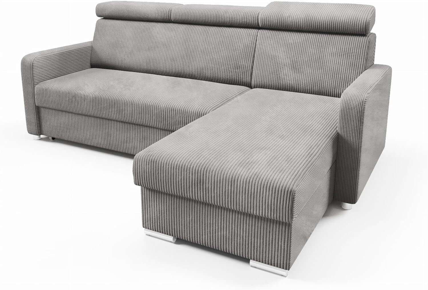 LIKMA Narożnik 213 cm Chłodny Beż Rozkładany MAKO Kształt L z Funkcją Spania (190x125 cm) i Pojemnikiem na Pościel Sofa z Regulowanymi Zagłówkami