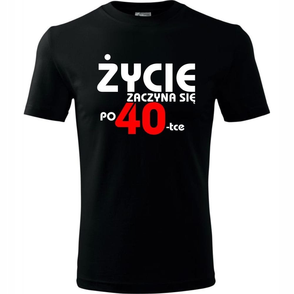 Męska Koszulka z Nadrukiem Życie zaczyna się po 40 na Prezent Urodzinowy czarny XL