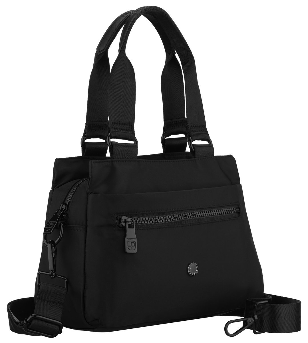 Czarna torebka damska PETERSON mała listonoszka do ręki lub na ramię crossbody modna na suwak kieszonki