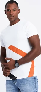Bawełniany t-shirt męski z kontrastowym dwukolorowym printem biały V2 OM-TSPT-0219 L - Koszulki męskie - miniaturka - grafika 1