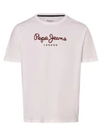 Koszulki męskie - Pepe Jeans Koszulka męska - Eggo N Mężczyźni Bawełna biały nadruk, S - miniaturka - grafika 1