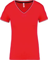 Koszulki i topy damskie - Kariban Ladies T-Shirt Piqué V-Neck K394 Wielokolorowy Czerwony/Navy/Biały XXL - miniaturka - grafika 1