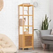 Szafki łazienkowe - WISFOR Szafka łazienkowa wysoka Półka łazienkowa z 4 półkami, półka stojąca z drzwiami szafki, meble łazienkowe bambus, półka w kwiaty, 33,8 x 33 x 140 cm - miniaturka - grafika 1