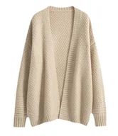 Swetry damskie - Sweter Damski Kardigan Narzutka Beżowy - miniaturka - grafika 1