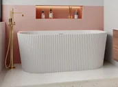 Wanny - VENTE-UNIQUE Wanna wolnostojąca przyścienna ryflowana - 250 l - 170,5 x 80 x 58,5 cm - Biały z połyskiem - Akryl - ZELINA - miniaturka - grafika 1