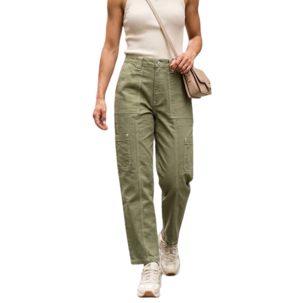 Spodnie damskie Tommy Hilfiger High Rise Stitch Cargo khaki baweniane-W27