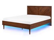 Łóżka - Beliani Łóżko LED 140 x 200 cm ciemne drewno MIALET - miniaturka - grafika 1