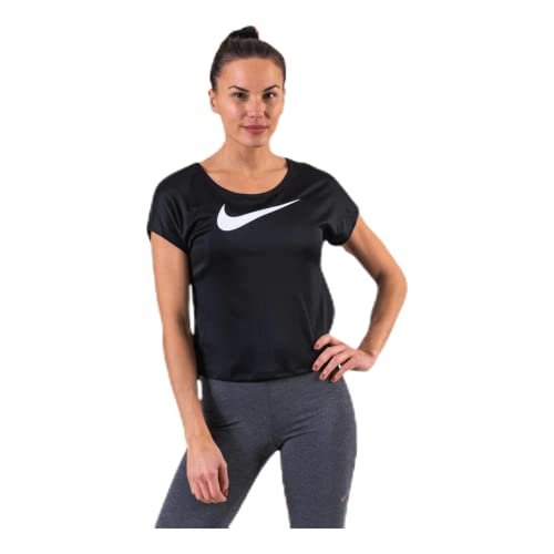 Nike damski top z krótkim rękawem Swoosh Run czarny/biały XL