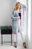 Swetry damskie - Elegancki sweter kardigan w romby liliowy - PeeKaBoo - miniaturka - grafika 1