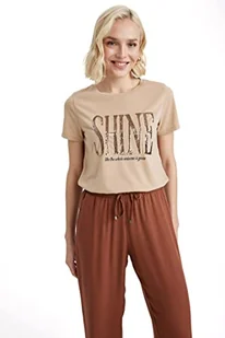DeFacto T-shirt damski, beżowy, XL - Koszulki i topy damskie - miniaturka - grafika 1