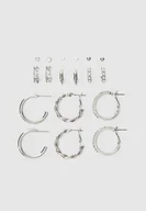 Kolczyki - Stradivarius Zestaw 9 kolczyków kół z błyszczącymi ozdobami i sztucznymi perłami Szary OS - miniaturka - grafika 1