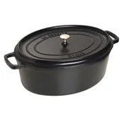 Garnki - Staub Cocotte owalny garnek żeliwny z pokrywką (pojemność 4,25 l, nadaje się do stosowania na płycie indukcyjnej, wnętrze pokryte czarną, matową emalią), czarny, 29 cm FBA_1102925 - miniaturka - grafika 1
