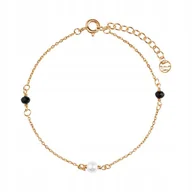 Bransoletki - Bransoletka srebrna p.925 pozłacana z perłą i czarnym szkłem YES 19 cm - miniaturka - grafika 1