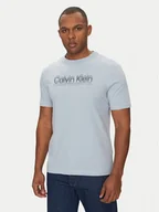 Koszulki męskie - Calvin Klein T-Shirt Double Logo K10K114149 Błękitny Regular Fit - miniaturka - grafika 1