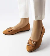 Mokasyny damskie - Brązowe balerinki zdobione cyrkoniami Fleming -38 - miniaturka - grafika 1