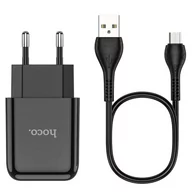 Kable USB - Ładowarka Sieciowa 2.1A 1xUSB + Kabel Micro USB 1m HOCO N2 czarna - miniaturka - grafika 1