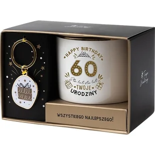 Zestaw prezentowy na 60 urodziny biało-złoty - kubek - Kubki - miniaturka - grafika 1