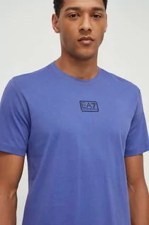 Koszulki męskie - EA7 Emporio Armani t-shirt bawełniany męski kolor niebieski gładki - grafika 1