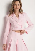 Marynarki i żakiety damskie - Różowa Krótka Marynarka o Dwurzędowym Kroju Redaelia - miniaturka - grafika 1