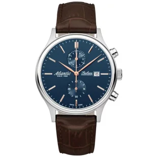 Zegarek Srebrny zegarek Męski Atlantic Seabase Chronograph z paskiem 64452.41.51R - Zegarki męskie - miniaturka - grafika 1