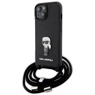 Karl Lagerfeld Etui iPhone 15 6.1 Crossbody Saffiano Monogram Metal Pin Czarny KLHCP15SSASKNPSK - Etui i futerały do telefonów - miniaturka - grafika 1