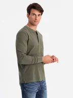Koszulki męskie - Longsleeve męski zapinany pod szyją oliwkowy V1 OM-LSCL-0120 XL - miniaturka - grafika 1