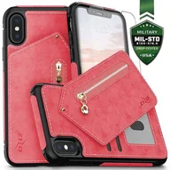 Etui i futerały do telefonów - Zizo Nebula Wallet Case Skórzane etui iPhone X z kieszeniami na karty + saszetka na zamek + szkło 9H na ekran (Pink/Black) - miniaturka - grafika 1