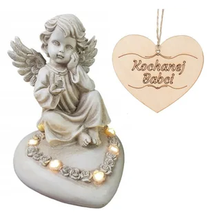 Znicz ANIOŁEK siedzący na sercu podświetlany LED na grób BABCI 18 CM - Lampiony i znicze - miniaturka - grafika 1