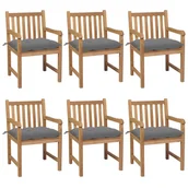 Fotele i krzesła ogrodowe - vidaXL Krzesła ogrodowe z szarymi poduszkami, 6 szt., drewno tekowe! 3073047 - miniaturka - grafika 1