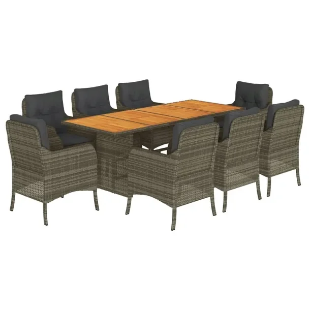 Zestaw mebli ogrodowych PE rattan szaro-brązowy 8 krzeseł 190x80x74 cm