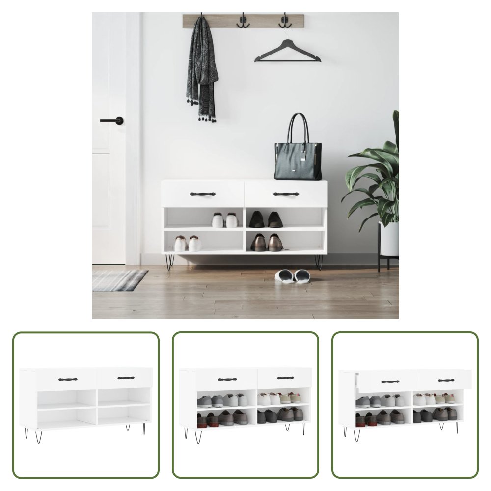 The Living Store Ławka na buty biała 102x35x55 cm Materiał drewnopochodny