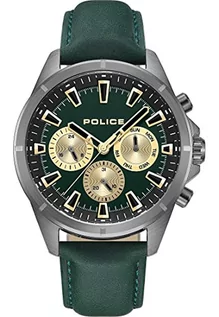 Paski - Police Męski analogowy zegarek kwarcowy ze skórzanym paskiem PEWJF0005801, szary-zielony, Pasek - grafika 1