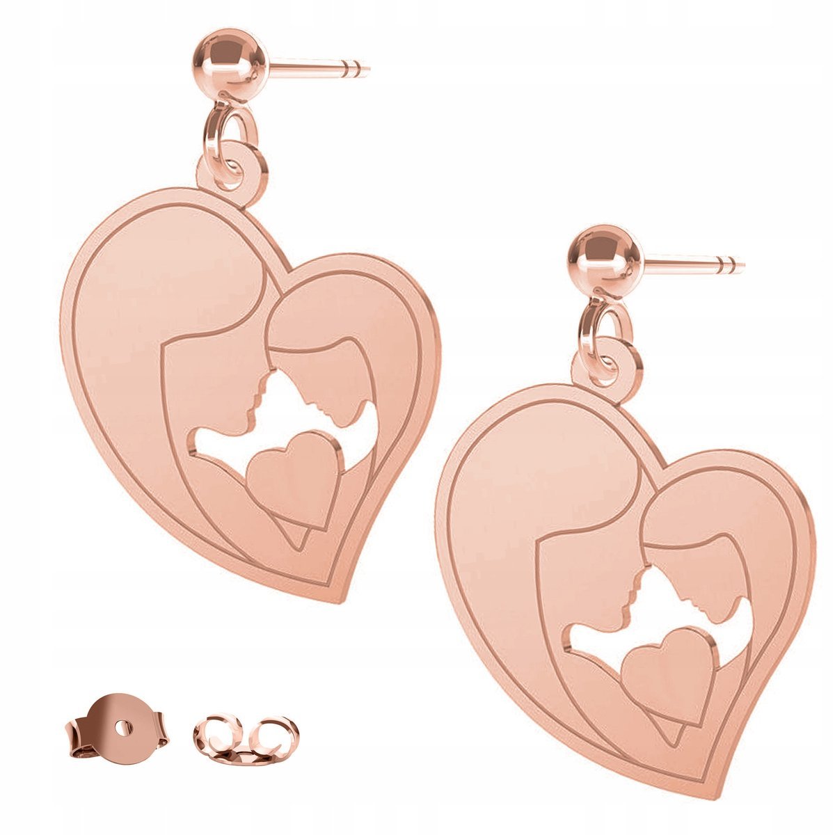 Kolczyki Serce Mama Córka różowe złoto 925