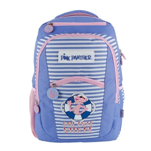 DOHE - Plecak szkolny - 7 kieszeni (1 na laptopa), duży rozmiar, wzmocnione szelki i plecy, plecak studencki, różowa pantera żeglarska, przybory szkolne, Kolor różowy, 28,5x40x12,5 cm