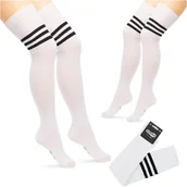 Skarpetki damskie - Sokko Zakolanówki Bawełniane Damskie Długie Paski - Zak-Adi-Bia-36-41 - miniaturka - grafika 1