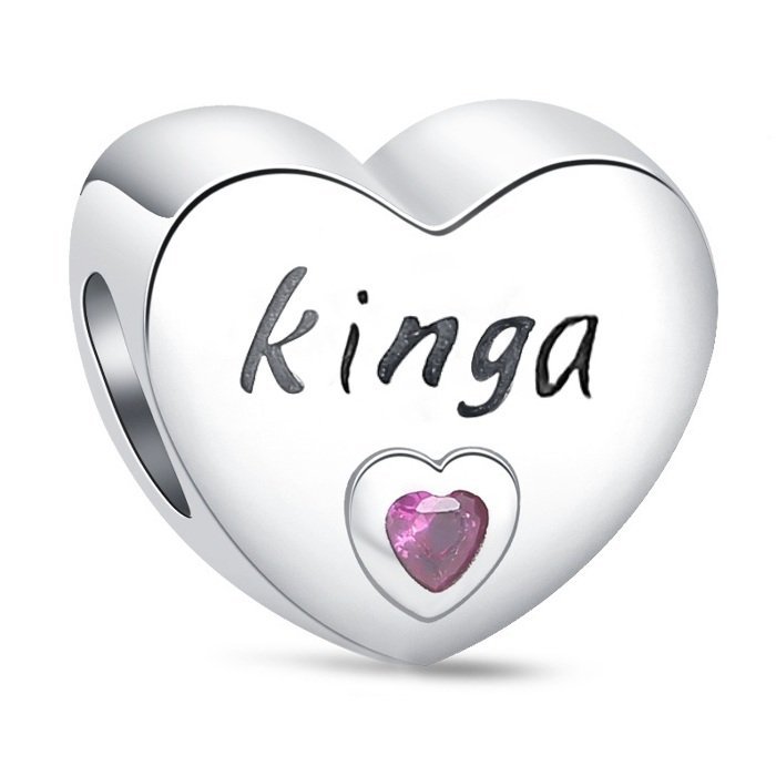 Zawieszka Charms SREBRO 925 Koralik Imię Kinga Serce